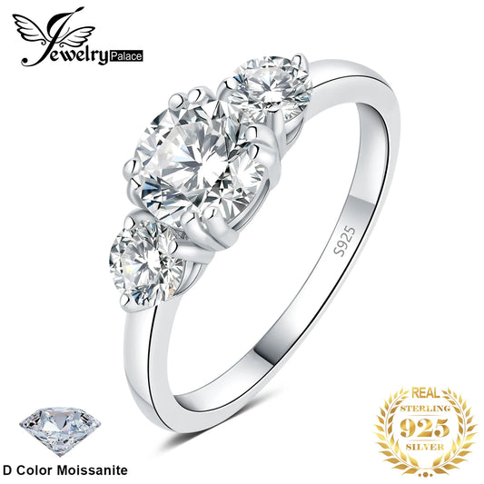 JewelryPalace Moissanite D Color 1.4ct 925 Sterling Silver 3 Stone Wedding Engagement Ring for Woman Yellow Rose Gold Plated