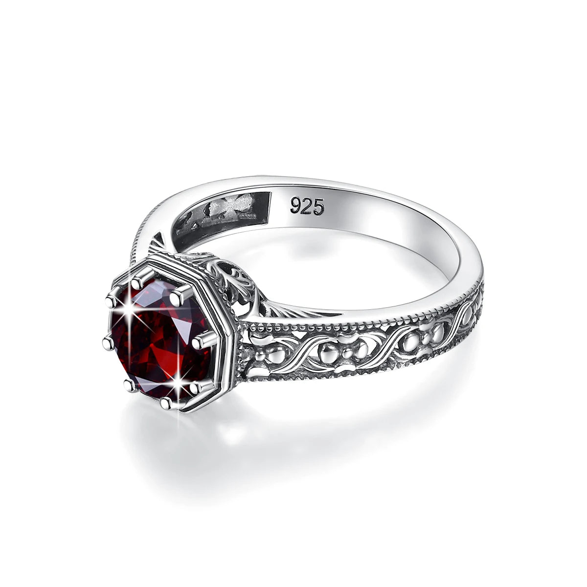 Real 925 Sterling Silver Birthstone Rings for Man Woman Fashion Octagon Emerald Garnet Crystal Argentum Gems Handmade Jewelry