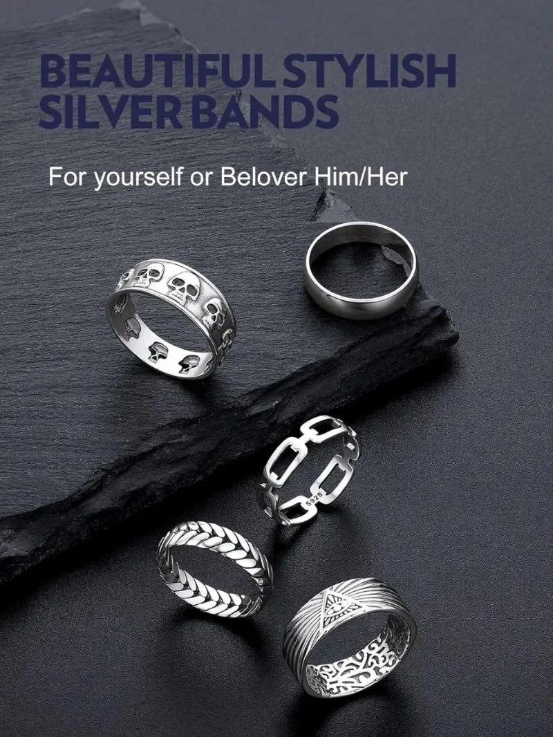 U7 925 Sterling Silver Unisex Rings 5mm-8mm Pattern Band Curb Link Chain Celtic Classic Plain Wedding Anniversary Couple Jewelry
