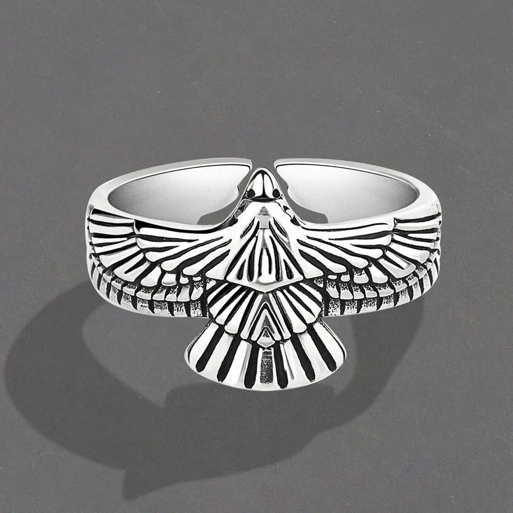 Buyee 925 Sterling Silver Male Ring Finger Elegant Gray Eagle Open Ring for Men Fashion Unique Punk Fine Jewelry Circle Gift