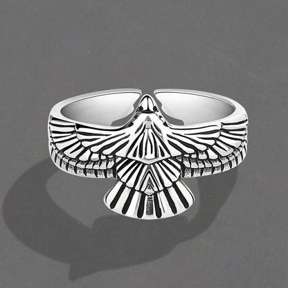 Buyee 925 Sterling Silver Male Ring Finger Elegant Gray Eagle Open Ring for Men Fashion Unique Punk Fine Jewelry Circle Gift