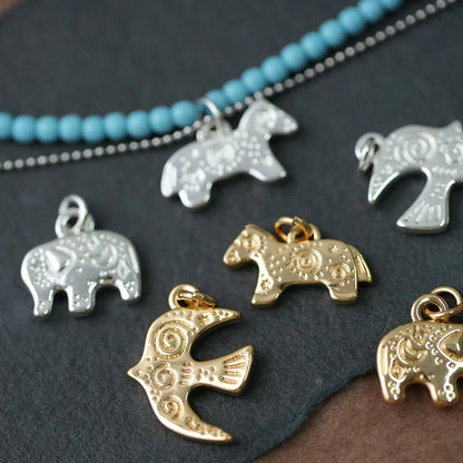 6PCS Gold Plated Brass Retro Ethnic Pattern Totem Animal Pendant Jewelry DIY Handmade Material Accessories Making Supplies