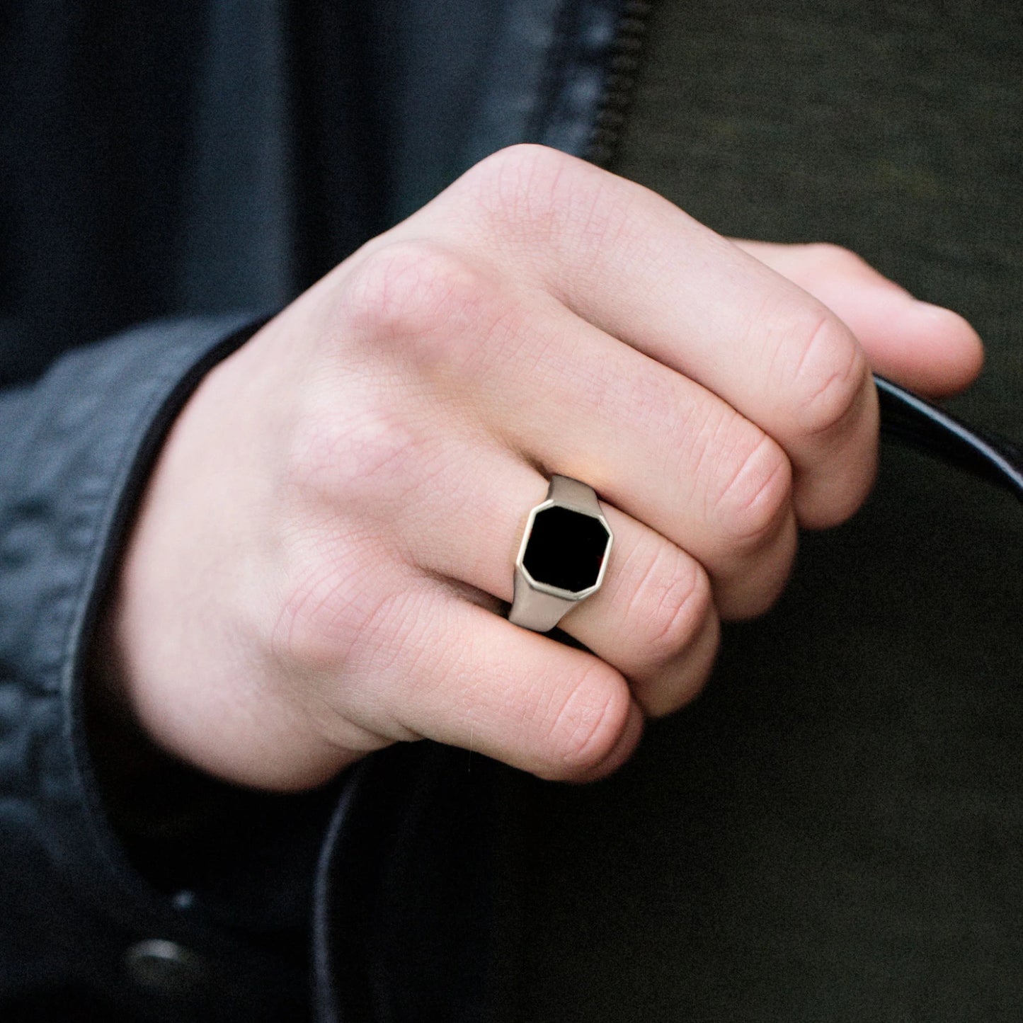 Vnox Stylish Signet Rings for Men, Male Pinky Ring with Black Square CZ Stone,Gold Color Stainless Steel Metal Jewelry ,US Size