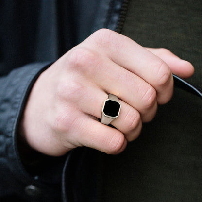 Vnox Stylish Signet Rings for Men, Male Pinky Ring with Black Square CZ Stone,Gold Color Stainless Steel Metal Jewelry ,US Size
