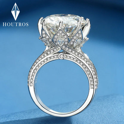 Houtros 10CT D VVSI Luxury Moissanite Ring 925 Sterling Silver Plate18K White Gold Wedding Ultra Flash Gemstone Band Jewelry GRA