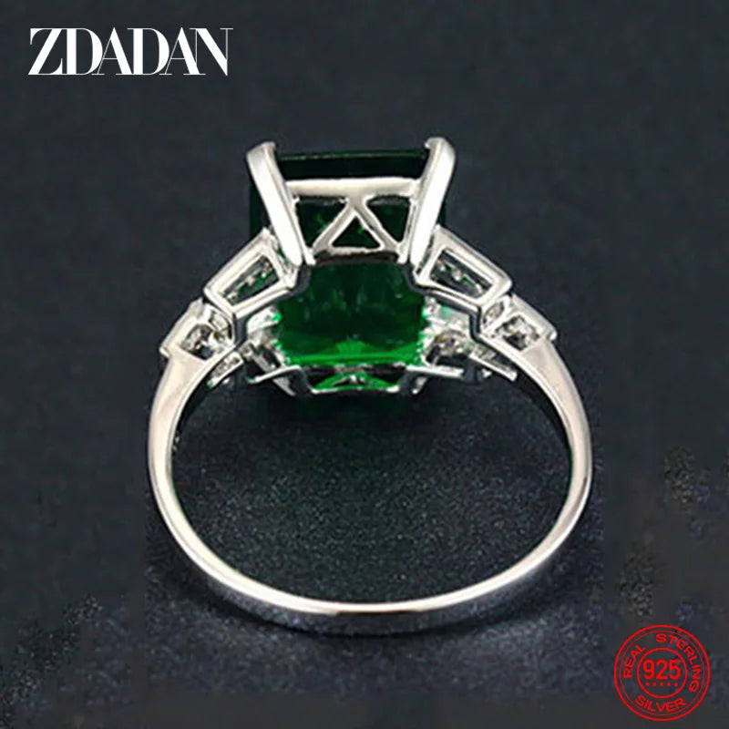 ZDADAN 925 Sterling Silver Charm Emerald Rings For Women Fashion Wedding Jewelry