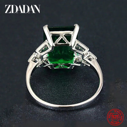 ZDADAN 925 Sterling Silver Charm Emerald Rings For Women Fashion Wedding Jewelry