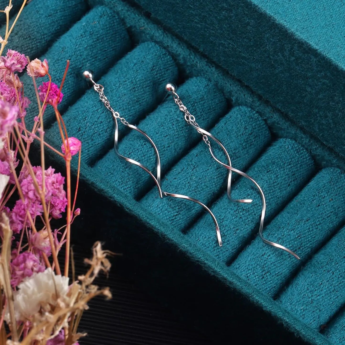 Orecchini Pendenti Da Donna In Argento Puro S925 Argento/Placcato Oro 14K Multi-Ciondolo a Spirale In