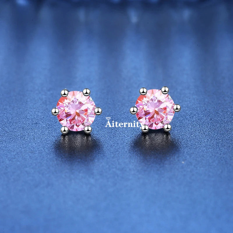 GRA Moissanite VVS1 Earrings Women 925 Sterling Silver Moissanita And Zircon Ear Studs Pink Yellow Red Orange Pass Diamond Test