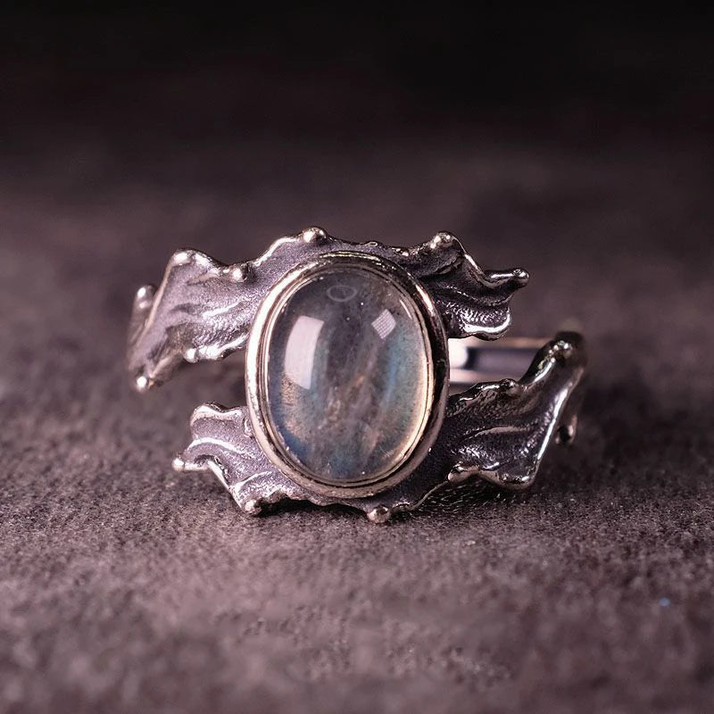 Hip Hop style 925 silver inlaid blue moonlight stone rings for women exquisite and fashion crystal ring wedding jewelry