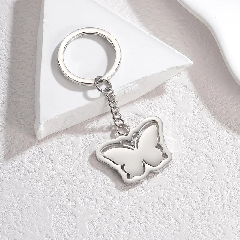 Spark Personalized Stainless Steel Butterfly Heart Shape Rotate Keychain Engrave Name For Women Couple Accessory Jewelry Gift