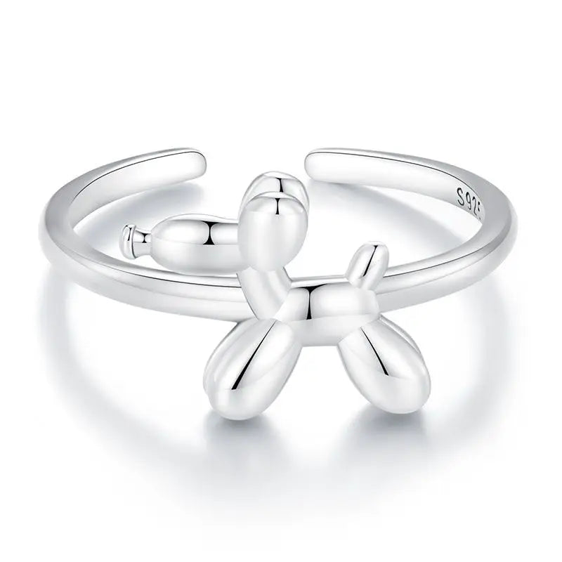 Bamoer Genuine 925 Sterling Silver Cute Cat And Dog Adjustable Ring For Women S925 Open Animal Ring Fine Jewelry Accessories