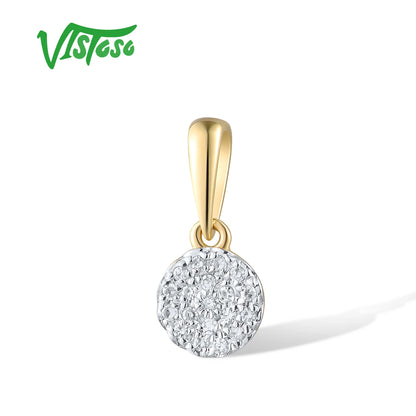 VISTOSO Gold Pendants For Women Authentic 14K 585 Yellow Gold Small Round Circle Sparkling Diamond Necklace Pendant Fine Jewelry