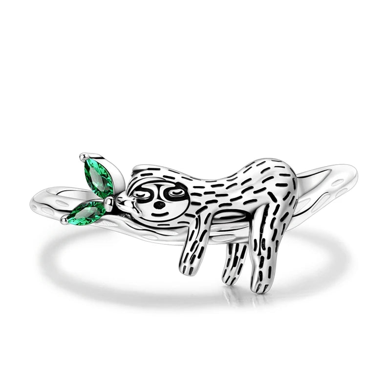 Original 925 Sterling Silver Rings Sparking Sloth Open Rings For Women Girls Jewelry Birthday Anniversary Gifts