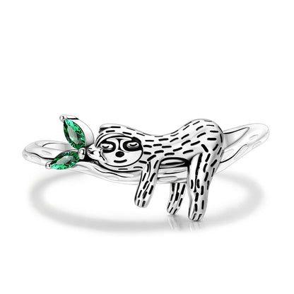 Original 925 Sterling Silver Rings Sparking Sloth Open Rings For Women Girls Jewelry Birthday Anniversary Gifts
