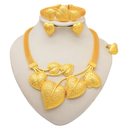Dubai Gold Color Jewelry Sets African Indian wedding Bridal Wife gifts Necklace Bracelet Earrings ring Jewelery for Women 2022